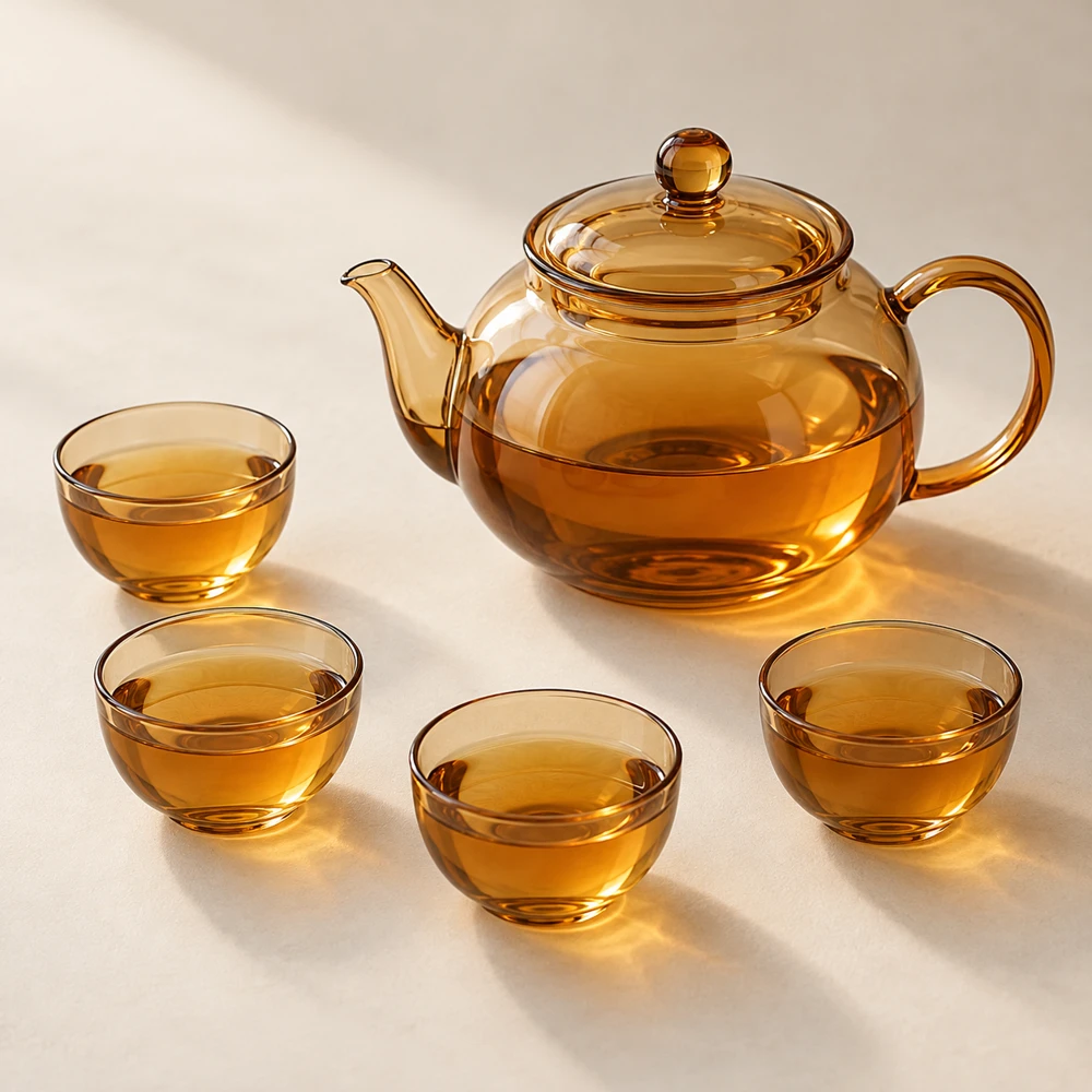 Amber Glass Tea Set in Amber