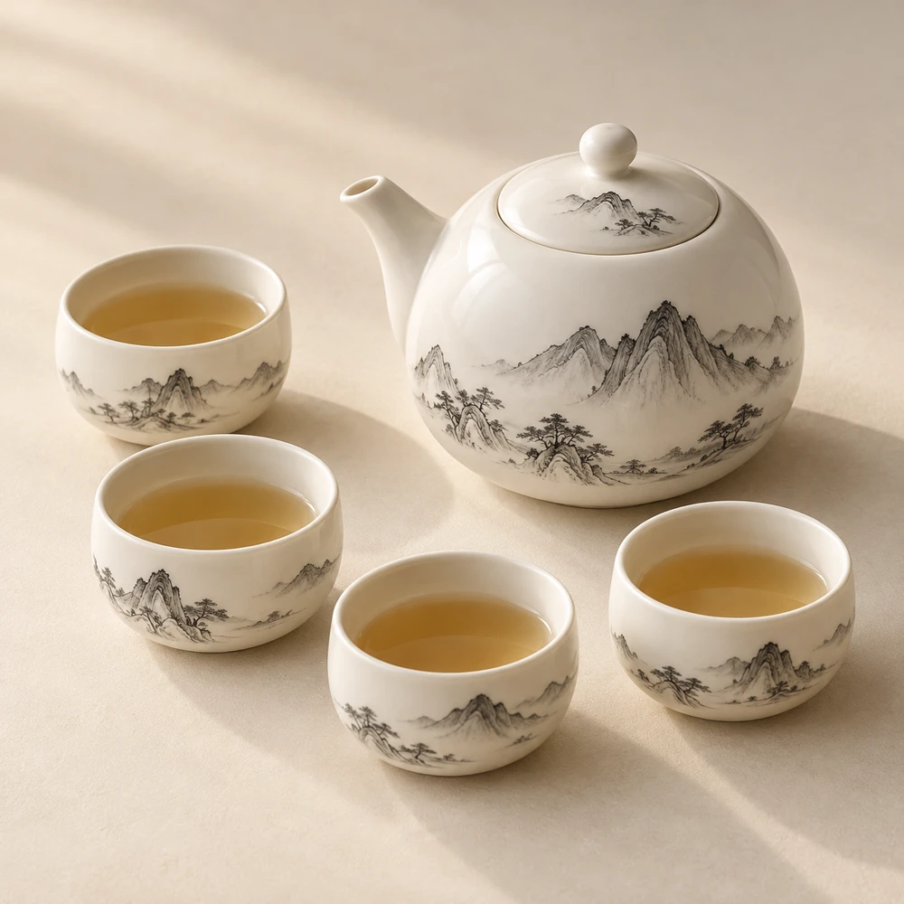 Mountain Line Tea Set in White